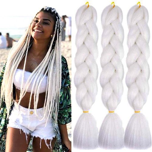Braiding Hair Extensions 24 Inch Braiding Hair for Women Synthetic Ombre Jumbo Hair Extension for Crochet Braids Hair Hot Water Setting (24 Inch, White)