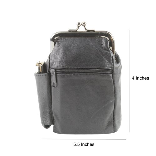 Leather Impressions Leather Case with Twist Clasp, Small Zipper Wallet for Essentials Like Card, Cash or Keys, Pocket Wallets for Women & Men Black 5"x3"