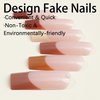 BABALAL Long Square Press on Nails Brown Fake Nails French Tip Glue on Nails Rhinestone Acrylic Nails 24Pcs Fall Squoval Artificial False Nails for Women and Girls