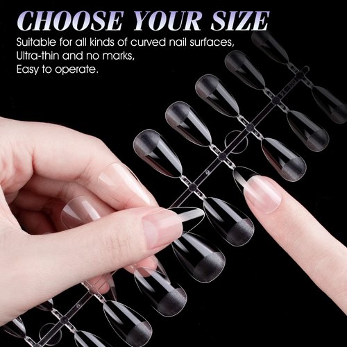 Gelike EC Short Almond Nail Tips: Soft Gel X False Nail Tips Full Cover for Nail Extensions - Acrylic Nails Professional Clear Gelly Tips Preshaped PMMA, 12 Sizes, 240PCS