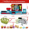 Wee Wonders 63PCS Cash Register for Kids, Kids Cash Register with Real Calculator, Pretend Play Store with Music/Motorized Conveyor/Play Money/Food Toys, Learning Toys for Boys Girls 3+, Red