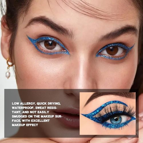 evpct 1Pcs Royal Blue Glitter Glittering Diamond Shimmer Liquid Eyeliner Eye Makeup Pencil Set, Sparkle Shimmer Colored Eyeliner Pen Waterproof Smudge Proof Long Lasting High Pigmented 04#