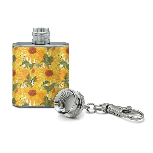 Sunny Sunflowers Stainless Steel 1oz Mini Flask Key Chain