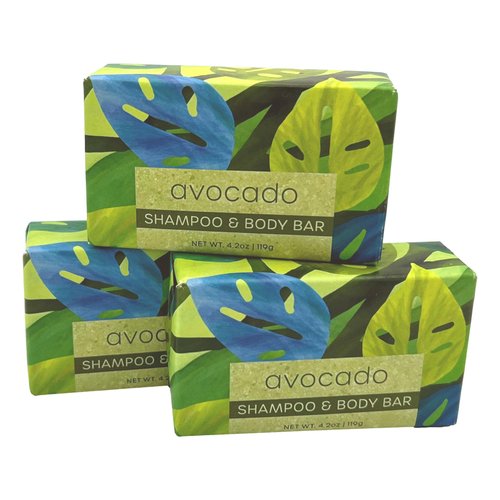 Greenwich Bay Trading Co., Avocado Shampoo and Body Bar Soap, Set of 3 Bars, 4.2 Ounces Each