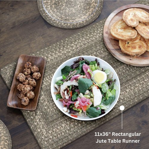 Homespice - Grey Cloud Braided Table Runner, a Thick Table Runner of Jute to Use as a Long Table Runner on Dining Table - Tightly Stitched, Flawless Edges - Premium Grey Table Runner, 11x36 Inches