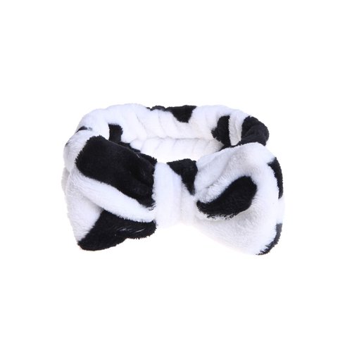 366DAYS Womens Bow Hairband,Coral Fleece Makeup Headband,Elastic Hair Band Hairlace Headband For Washing Face Shower Spa (Black and white)