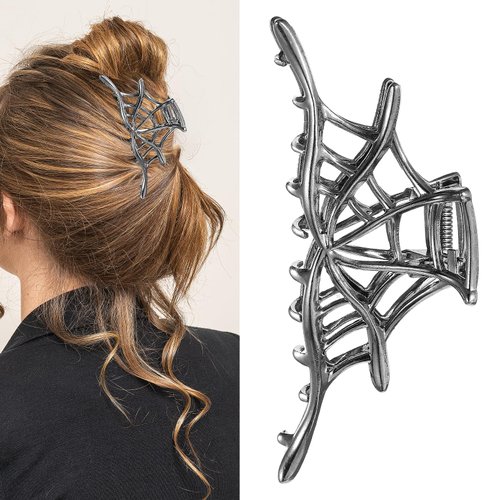 Mabor Metal Black Spider Web Hair Claw Clips Goth Hair Clips Spider Jaw Clips for Thin Hair Cool Hair Clamps Hair Accessories for Cosplay Party Halloween Decorations