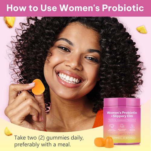 Feminine Probiotics Gummies - Probiotic Pineapple Gummies for Women, with Slippery Elm, Support ph Balance, Lactobacillus for Bladder and Vaginal Wellness, 60 Count