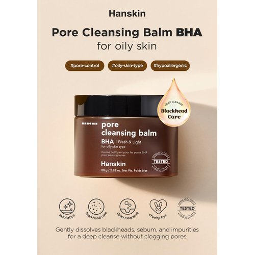 Hanskin BHA Pore Cleansing Balm, Gentle Blackhead Cleanser and Makeup Remover for Combination and Oily Skin [BHA/2.82 oz]