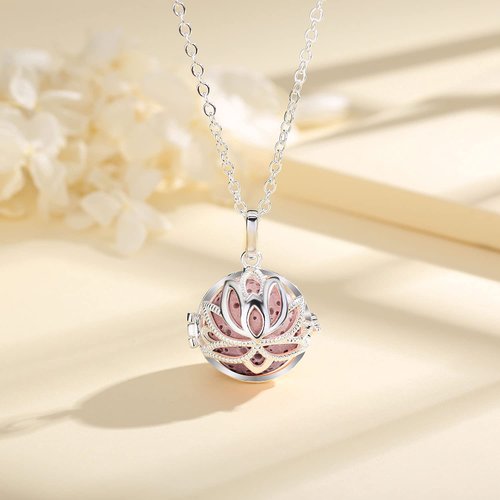 INFUSEU Aromatherapy Anxiety Necklaces Lotus Flower Pendant for Women Girls Essential Oil Diffuser Jewelry Lava Rock Stone Meditation Gifts for Yoga Instructor Lover Spiritual People