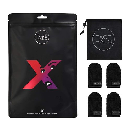 Face Halo X | Precision Makeup Remover Wipes and Wash Bag Remove Makeup with Just Water, Reusable Microfiber Makeup Touch-Up Mini Towel Erases Makeup in Hard to Reach and Sensitive Areas (4-Pack)