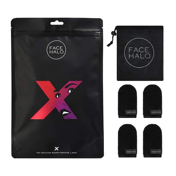 Face Halo X | Precision Makeup Remover Wipes and Wash Bag Remove Makeup with Just Water, Reusable Microfiber Makeup Touch-Up Mini Towel Erases Makeup in Hard to Reach and Sensitive Areas (4-Pack)