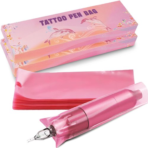 400Pcs Tattoo Machine Bags, Disposable Tattoo Pen Bags Covers, Tattoo Machine Sleeves Pink Tattoo Gun Covers Bag for Tattoo Artist, 2x7.6 inch