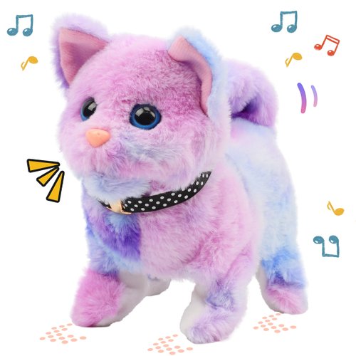 Easfan Walking Kitty Stuffed Animal Interactive Rainbow Cat Meowing Tail Wagging Head Nodding Edu...