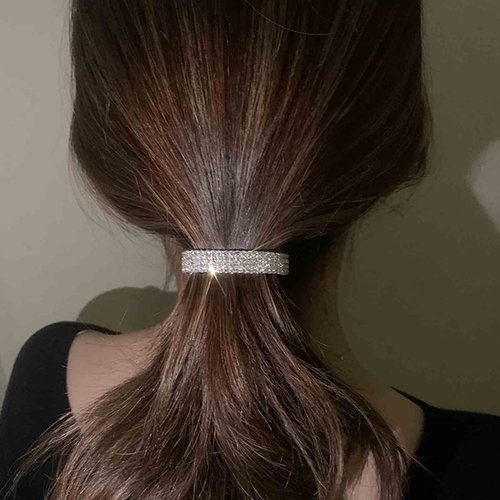 Yheakne Boho Crystal Ponytail Hair Cuff Barrette - Geometric Rhinestone Hair Tie Ring Bling Hair Accessory for Women and Girls Gifts