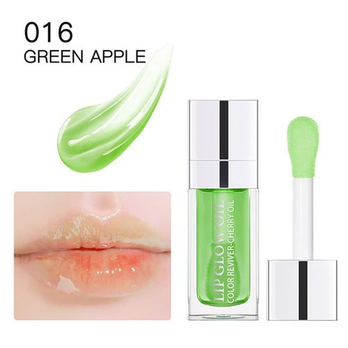 Plumping Lip Oil, Hydrating Gloss Tinted Lip Balm Transparent Lip Care, Big Brush Head Glitter Shine, Long Lasting Nourishing Non-sticky Fresh Texture(GREEN APPLE)