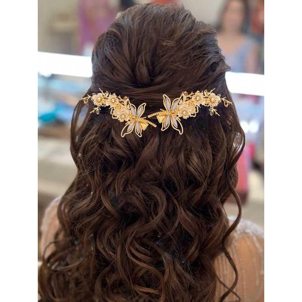 Yean Gold Dragonfly Wedding Hair Clip Flower Hair Barrettes Pins Bridal Hair Accessories for Women and Girls （Pack of 2）