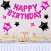 Happy Birthday Balloons Banner, Hot Pink Black Happy Birthday Foil Balloons 16 Inch Mylar Foil Letter Balloons with 8 Pcs Hot Pink Black Star Balloons for Women Girls Birthday Party Decorations