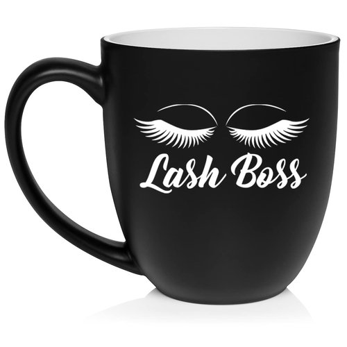 Daylor Lash Boss Makeup Lash Extension Artist Ceramic Coffee Mug Tea Cup Gift (16oz Matte Black)