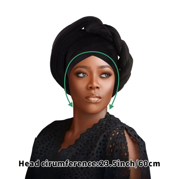 Generic Women's Turban Cap Nigeria Wedding Auto Geles Party Headwear Female Head Wraps Raw Silk African Headtie Autogele (One Size,Black)