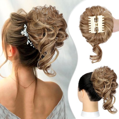 Wodelanle Claw Clip Messy Hair Bun Hair Piece for Women Wavy Curly Chignon Hair Buns Claw Clip Po...