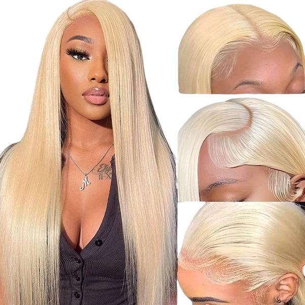 613 Lace Front Wig Human Hair 13x4 HD Transparent Straight Wigs Human Hair Blonde Lace Front Wigs Human Hair Pre Plucked Glueless Wigs Human Hair Blonde Lace Frontal Human Hair Wigs 180% Density