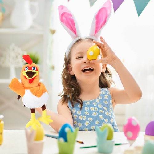 Easfan Chicken Hand Puppet Plush Animal Toy with Movable Mouth for Role Play Storytelling Preschool Teaching Birthday Gifts for Kids Boys Girls, 11''