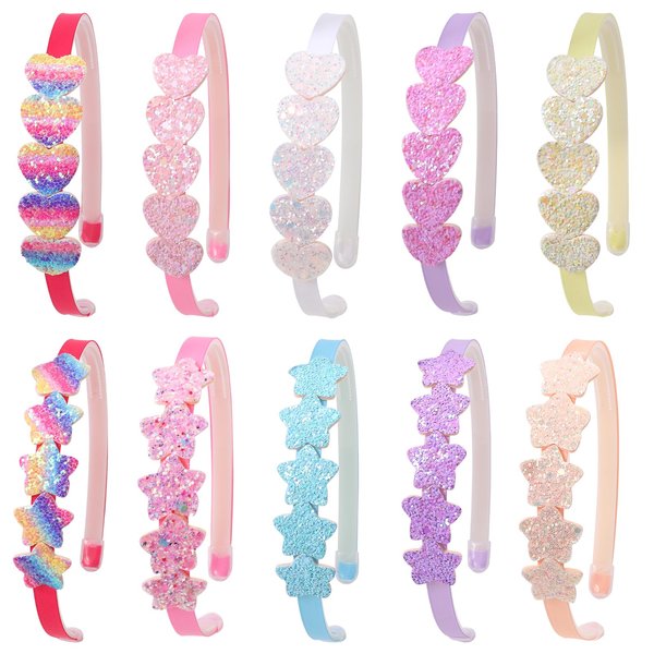 Santoddle Headbands for Girls 10Pcs Sparkly Baby Headband Glitter Hairbands Colorful Head Bands for Girls Teens Party Favors