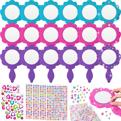 Geetery 20 Pcs Unbreakable Kids Mirror DIY Decorate Your Own Princess Mirror Mermaid Mirrors Prin...