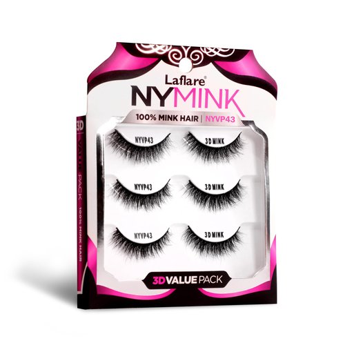 Laflare 100% Real Mink Lashes, 3D NY Mink Eyelashes, Hand-Rowing Natural Long Wispy False Lashes for Luxury Makeup, Natural, Light,Trendy, Reusable (NY43, VALUE PACK)