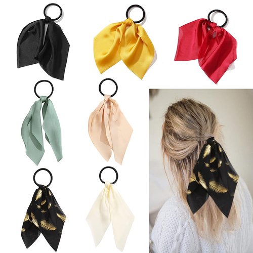 Hair Accessories with Bow 16/32 Style Hair Ties 2 in 1 Seamless Elastic Hair Rubber Bands Elastic Floral Ribbon Hair Scrunchie for Women's Ponytail Holders Girls (7PCS-03)