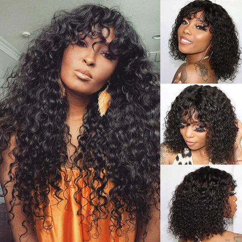 beafay Water Short bob Wigs with Bangs Brazilian Virgin Human Hair Wigs None Lace Front Wigs With Bangs 130% Density Glueless Machine Made Wigs For Black Women 12 Inch¡­