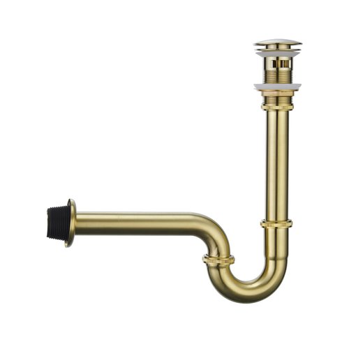 GORDEE Bathroom Sink Stopper Bottle Trap, U-Shape 1-1/4 inch Slip Inlet Drain Complete Kit, Lavatory Sink Stopper Set w/Overflow, Brushed Gold, Pls Measure ur Sink Hole Size Before Order