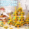 12 Set School Party Favor Gift Supplies School Bus Cups with Straws, Plastic School Bus Shape Cup Reusable School Party Plastic Cups Bulk School Bus Birthday Party Favor for Car Birthday Party