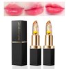 BLUE LOVE 2PCS Color Changing Flower Jelly Lipstick, Clear Lipstick with Flower Inside Temperature Change Lip Balm, Hydrating Lipstick Moistrurizer Long Lasting Lip Gloss (2Pc Gold)