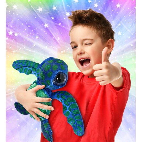 DolliBu Blue Sea Turtle Super Soft Stuffed Animal, Cute Realistic Stuffed Animals for Girls. Boys and Adults Animal Gifts, Kids Ocean Nursery Decor for Newborn, Cuddly Wild Baby Plush Toys - 10 Inches