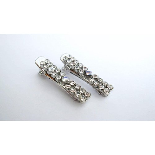 Generic 2 small silver metal crystal alligator hair pin clip barrettes fine thin hair