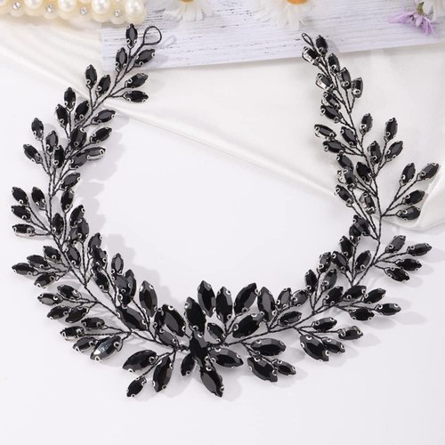 Missgrace Bridal Women Black Rhinestones Hair Vine Vintage Headband Wedding Black Beads Hair Jewelry Hair piece Prom Party Halloween Hair Accessories for Women
