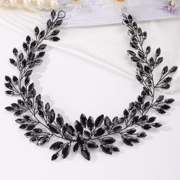 Missgrace Bridal Women Black Rhinestones Hair Vine Vintage Headband Wedding Black Beads Hair Jewelry Hair piece Prom Party Halloween Hair Accessories for Women