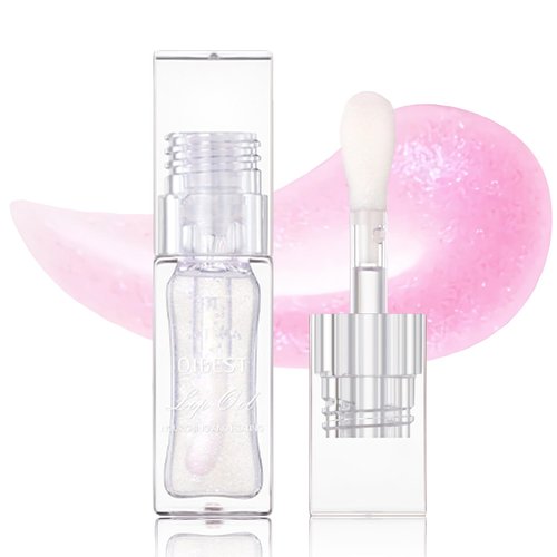 Magic Color Changing Lip Oil Temperature Change Lip Glow Oil Moisturizing Plumping Lip Gloss, No-Sticky Transparent Lip Care Tinted Lip Gloss Oil (01# Clear Shimmer to Pink)