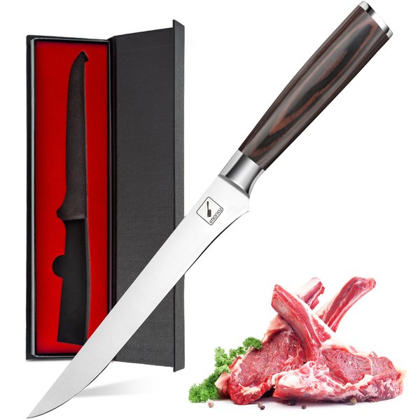 imarku Boning Knife, German High Carbon Stainless Steel Professional Grade Boning Fillet Knife, 6-Inch Deboning Knife, Pakkawood Handle for Meat and Poultry, Gifts for Men and Women