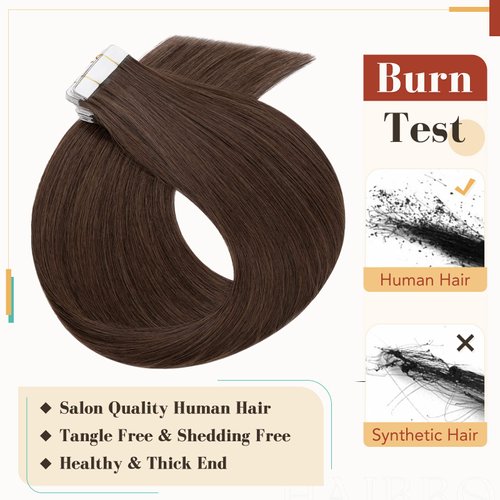 Hairro Tape In Human hair Extension Skin Weft Real Hair Extensions Glue In Remy Hairpieces Adhensive Rooted Tape In Strong Double Sided Tape On Hair Pieces For Women 14 inch 40g 20pcs #04 Medium Brown