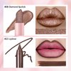 HOSAILY Metallic Dark Brown Lipstick Liner Set, Long Lasting Shiny Glitter Diamond Plump Lipstick Combos, Full Coverage High Impact Lip Color, Non Stick Cup Lightweight Lip Makeup for Women#8