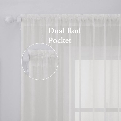 MIULEE 2 Panels Solid Color Sheer Window Curtains Elegant Window Voile Panels/Drapes/Treatment for Bedroom Living Room (54X108 Inches Ivory)