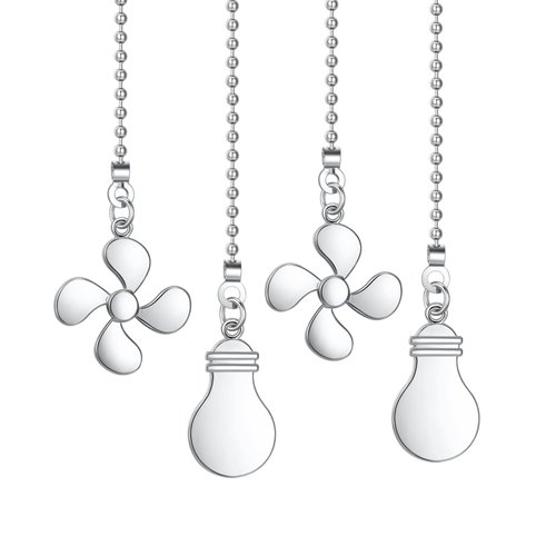 Ceiling Fan Pull Chain Extender, 4 Pieces 12-inch 3mm Dia Beaded Extension Chain with Fan and Bulb Cord (Silver)