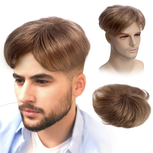 H&Bwig Men Short Toppers Hairpiece Clip in Hair Extensions for Covering White Loss Hair Toupee (Blonde)