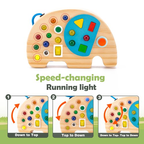 Busy Board for Toddlers Elephant Busy Board Montessori Sensory Board Toy Busy Board with Light Switch Wooden Activity Board for Toddlers