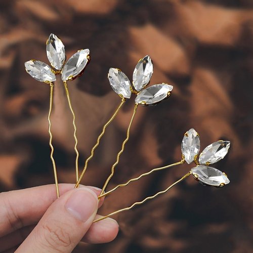 Ludress Wedding Hair Pins Gold Crystal Bride Headpieces Rhinestone Hair Pins Bridal Hair Clips Wedding Hair Accessories for Bride and Bridesmaids (Gold)