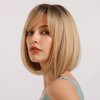 WTHCOS Blonde Bob Wig with Bangs Short Bob Wigs for Women Short Ombre Blonde Wig with Dark Roots Heat Resistant Synthetic Wig Natural Looking for Daily Party Cosplay Use