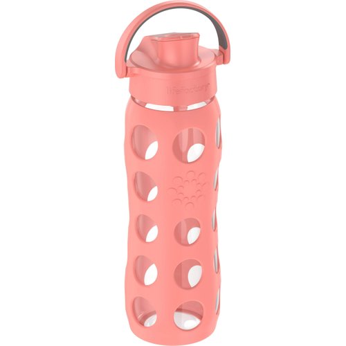 Lifefactory 22-Ounce Glass Water Bottle with Active Flip Cap and Protective Silicone Sleeve, Cantaloupe, 22oz
